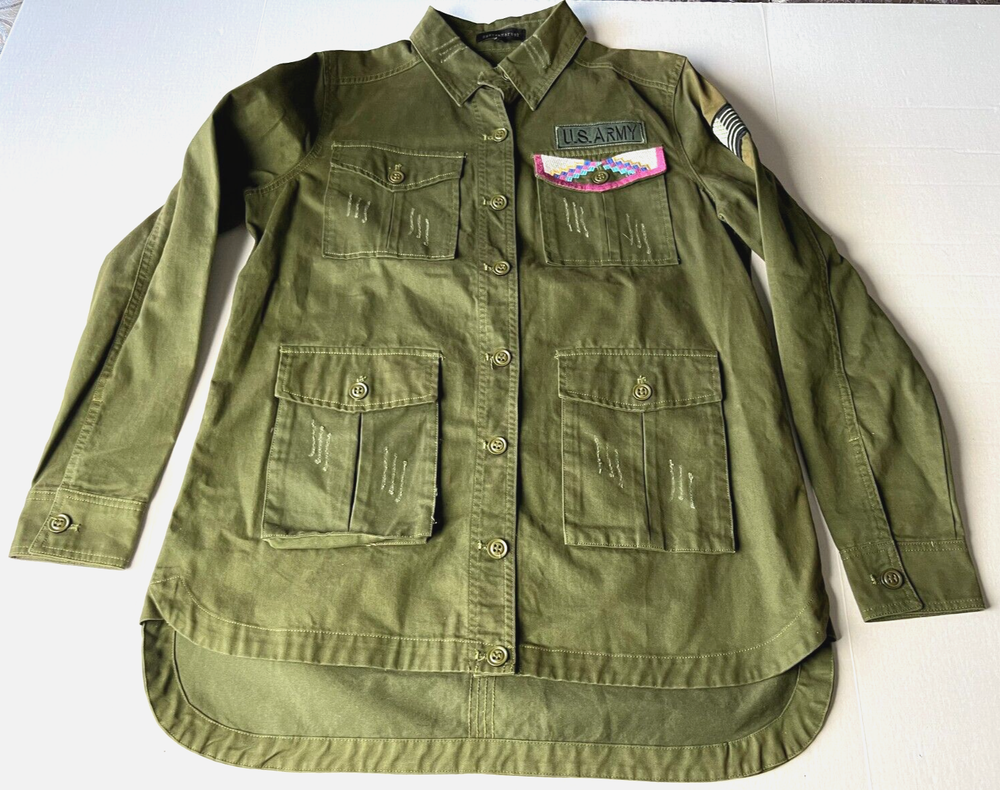 Dance & Marvel Military Style Jacket Medium Green Canvas Utility Cargo U.S. Army