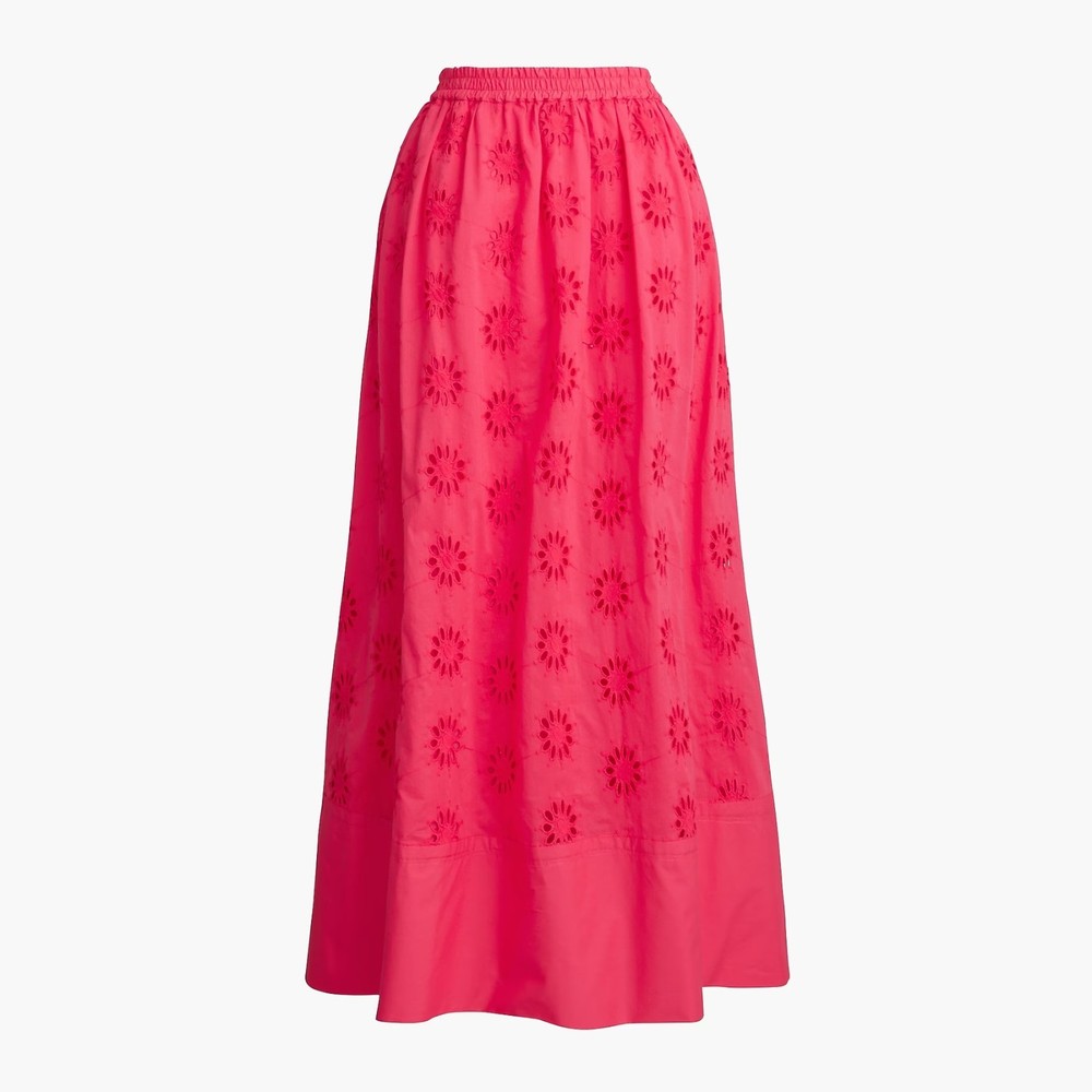 J Crew Factory Eyelet Midi Skirt Bright Rose Size XL Preppy Cottage Coastal Boho
