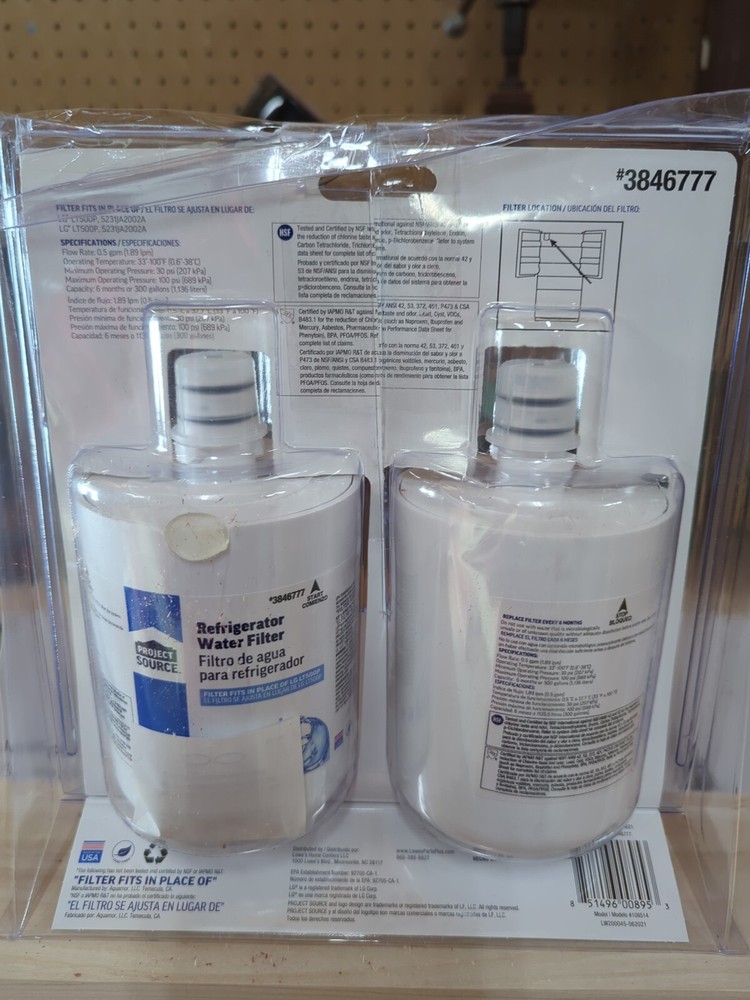 2-Pack Project Source 3846777 Refrigerator Replacement Water Filters L-1-2