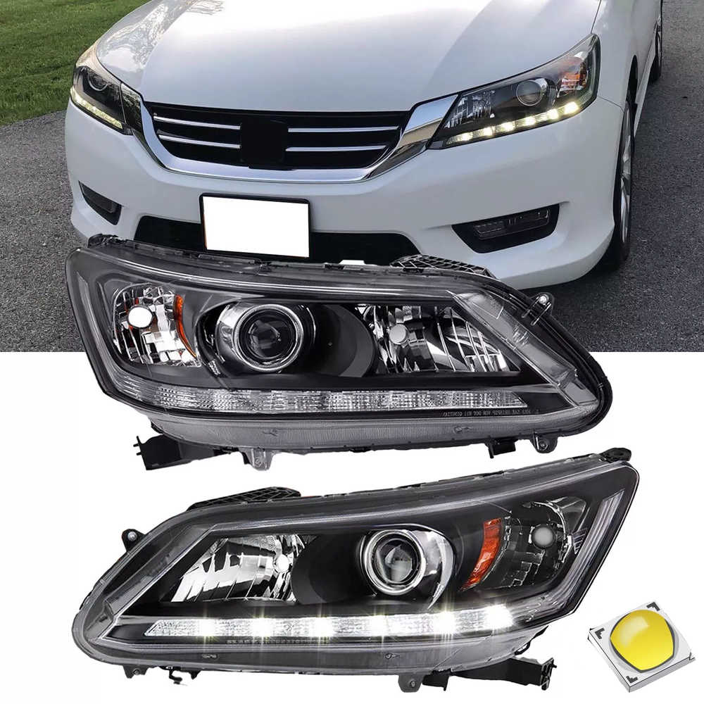 Pair Headlight Headlamps For 2013-2015 Honda Accord Halogen w/LED DRL Right+Left