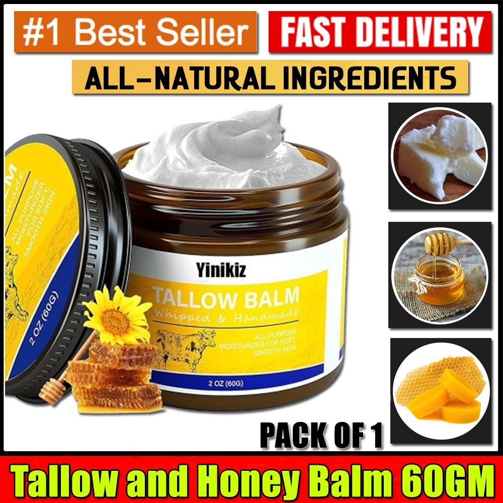 Beef Tallow and Honey Balm for Skin, All-Natural Moisturizer, Hydrating Tallow