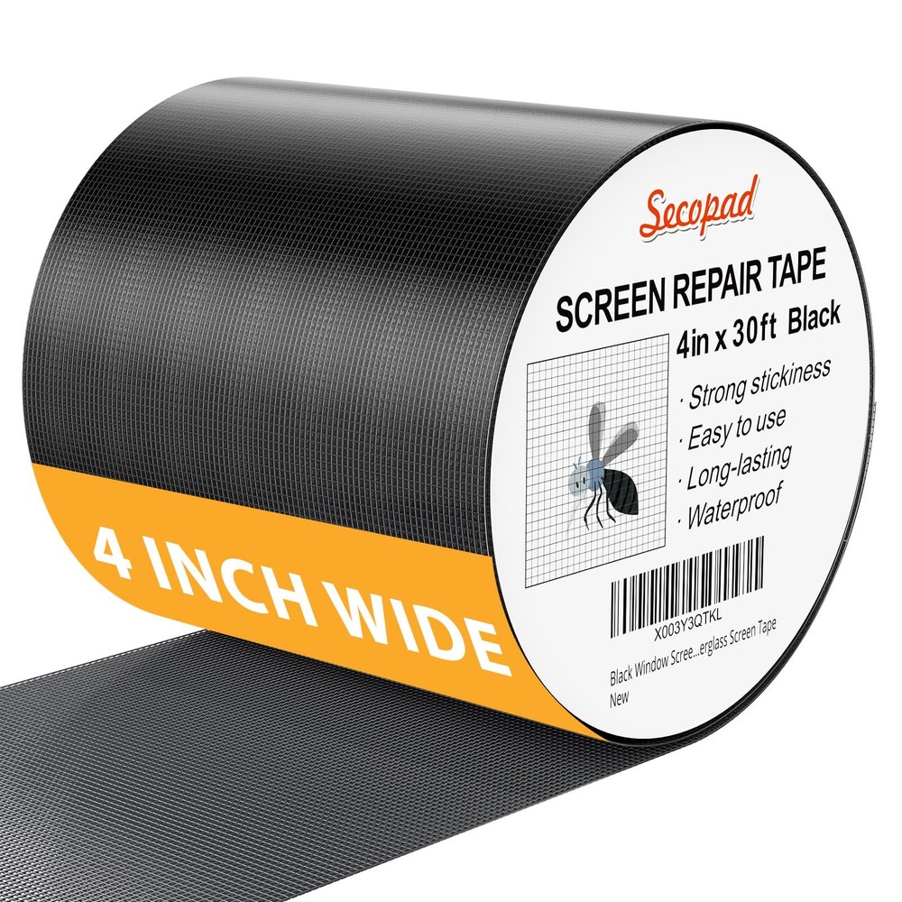 Black Window Screen Repair Tape Kit 4 in x 30 FT Heavy Duty Mesh Patch for Holes & Tears