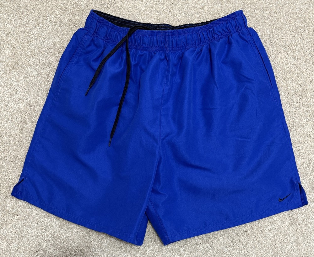 Nike Men’s Swim Trunks Shorts Size XL Solid Blue Drawstring Pockets Swoosh Logo
