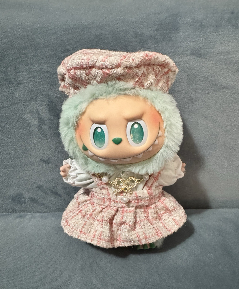 Labubu OOTD Pink Dress Outfit with Hat and Necklace - No Doll Included