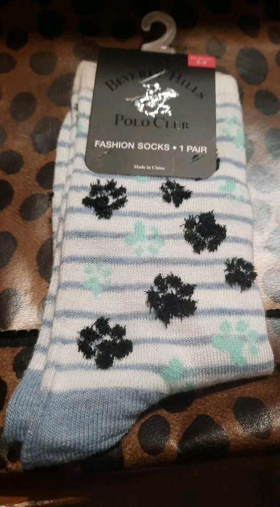 Fashion Socks Blue Stripes  Paw Prints Polo 5-9
