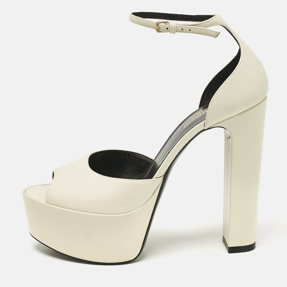 Saint Laurent White Leather Jodie Platform Sandals EU 39.5