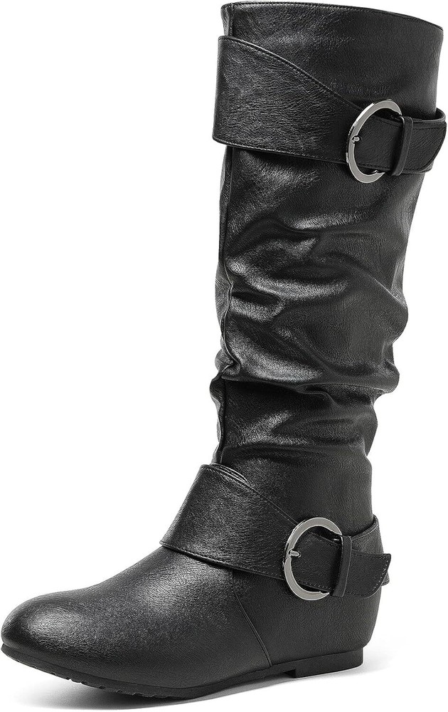 DREAM PAIRS Womens Suede Knee-High Boots with Faux Fur Lining and Hidden Wedge