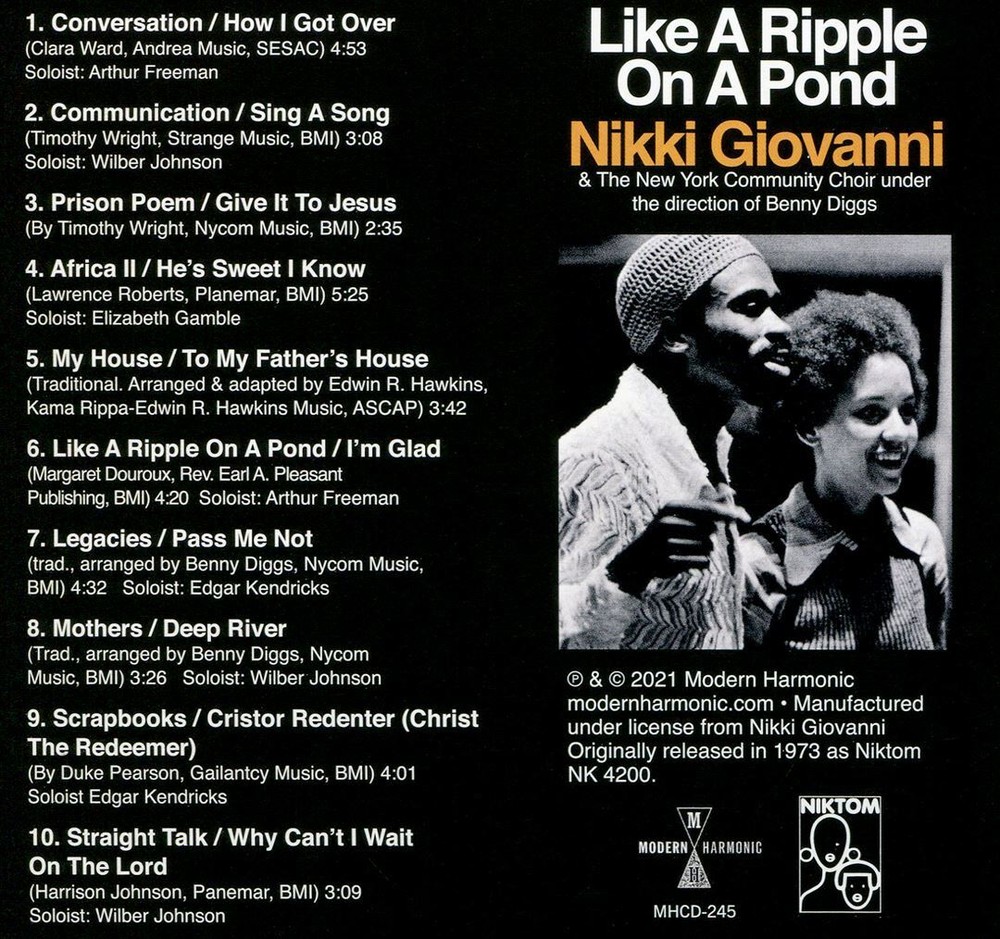 Nikki Giovanni & The New York Community Choir Ripple on a Pond CD