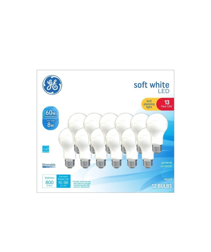 GE Soft White 60W LED Bulbs 12-Pack - Lasts 13 Years