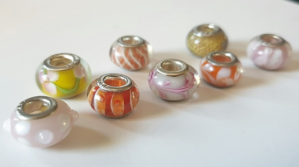 Pandora-style Murano Glass Bead Charms Lot of 8 in 925 Sterling Silver