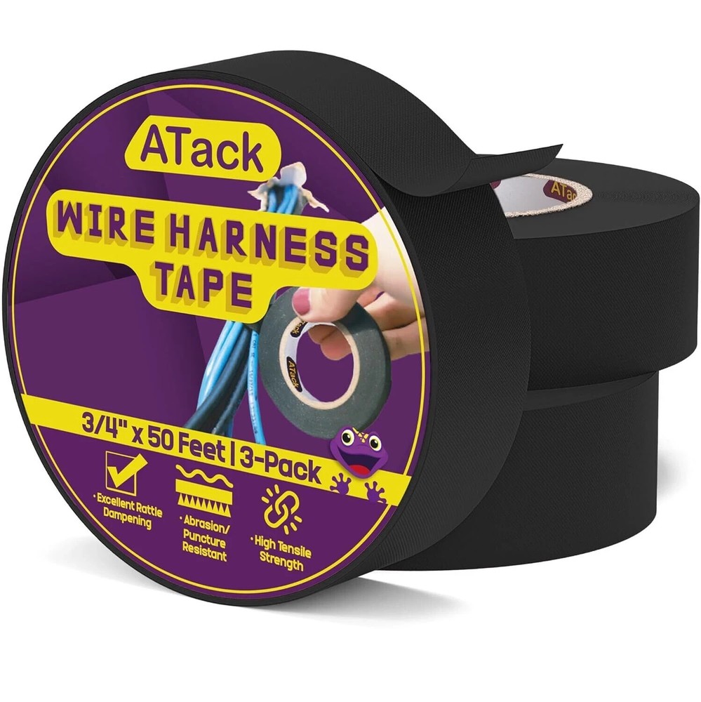 ATack 3/4-Inch x 50-Foot High Temp Wire Harness Tape Black 3-Pack