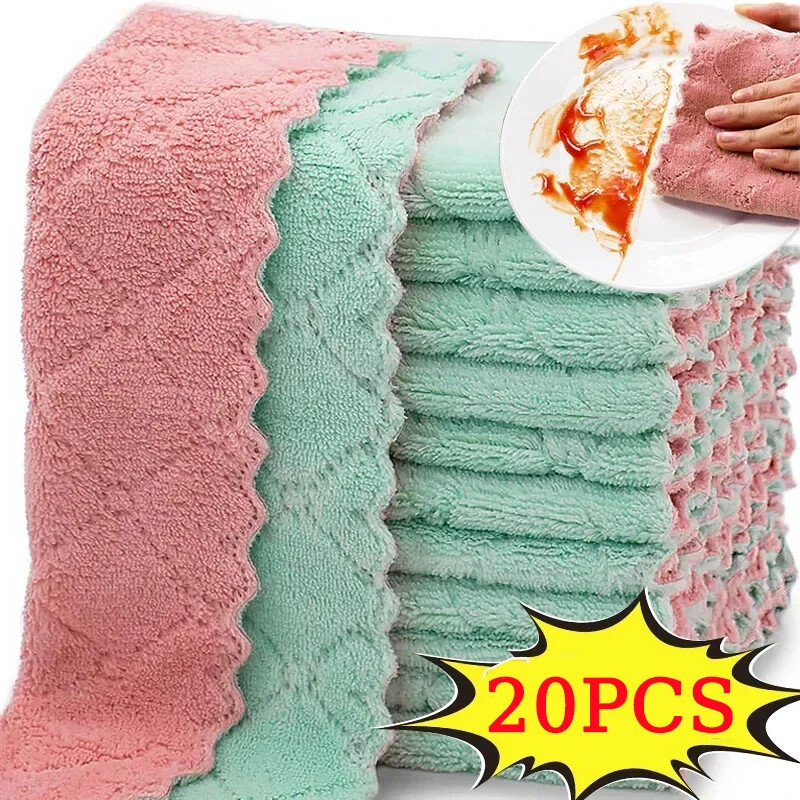 Double-Layer Microfiber Super Absorbent Coral Fleece Cleaning Cloths