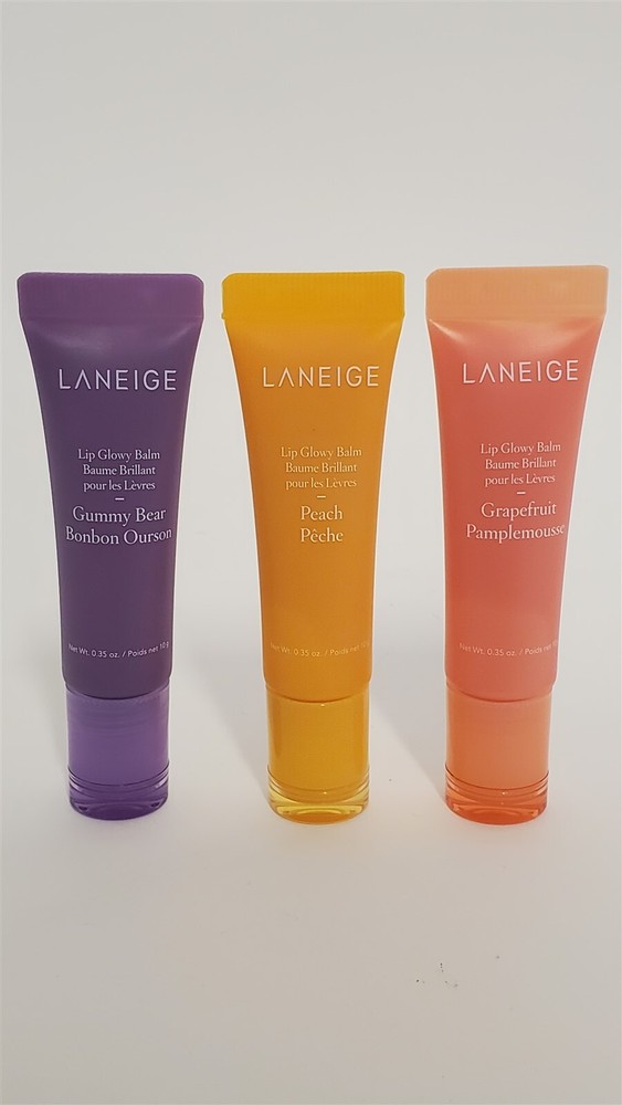 Laneige Lip Glowy Balm Hydrate, Glossy, Grapefruit, Peach, Gummy Bear, 3 Pack