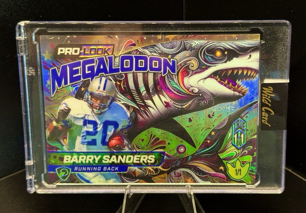Wild Card Dino-Might True 1/1 Barry Sanders Megalodon Football Card 🔥🔥