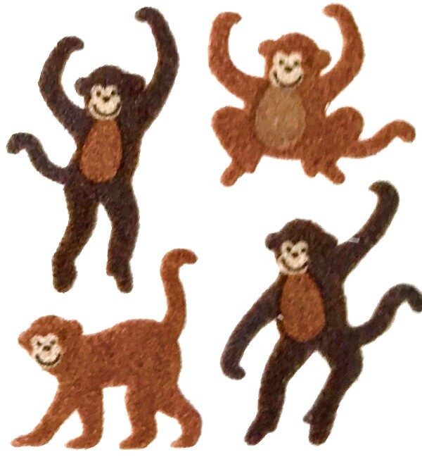 *RETIRED*     Fuzzy MONKEY, MONKEYS Sandylion Stickers   ~VINTAGE~