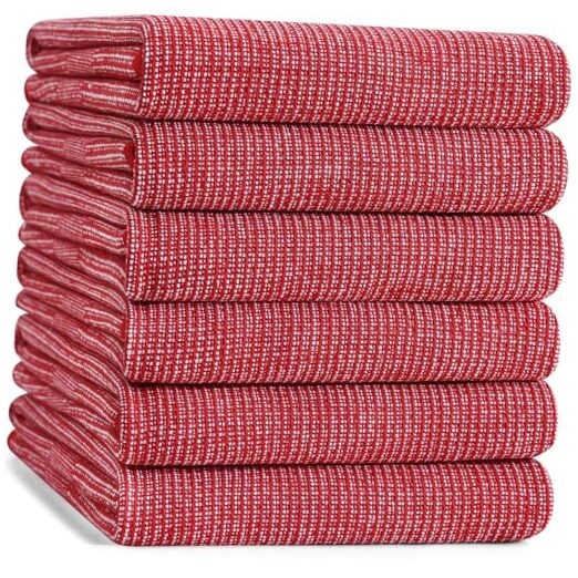 Premium 6-Pack Large Cotton Kitchen Towels 18x28 Inches in Red