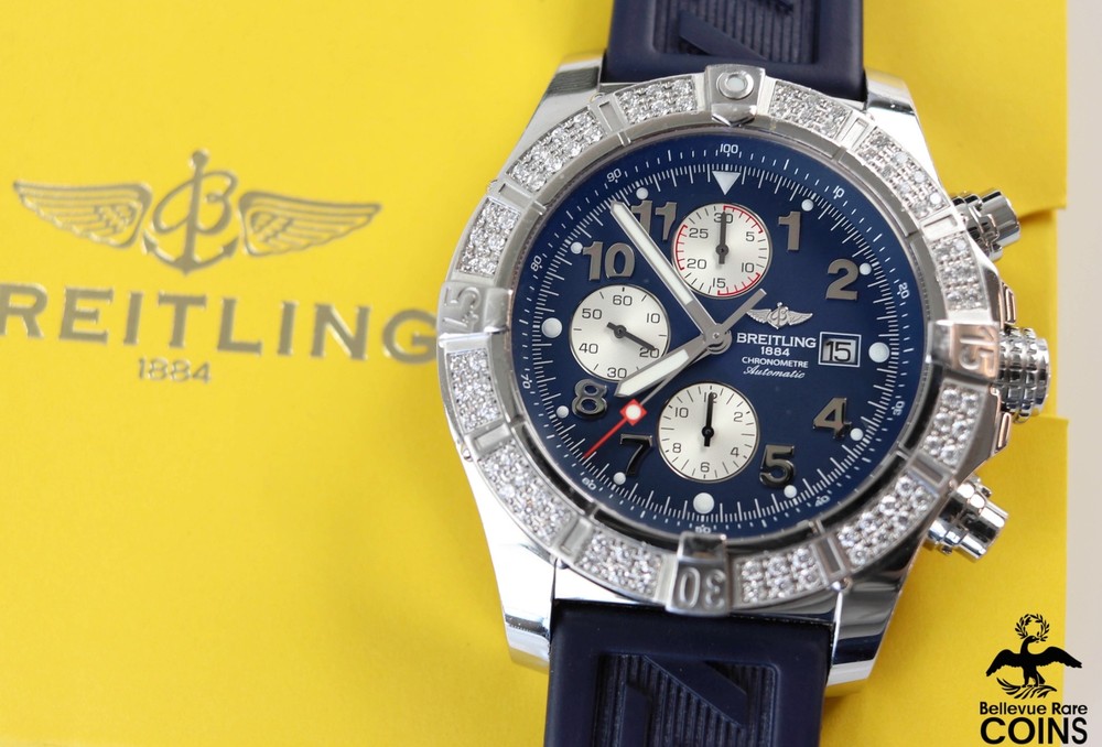 Breitling Super Avenger Men's Watch with 0.80 CTW Diamond Bezel Automatic A13370 Includes Box