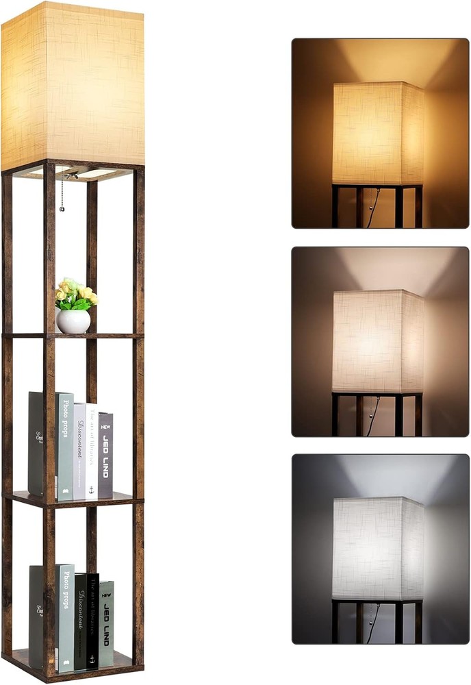 Rustic Brown RUNTOP Floor Lamp with Built-in Display Shelves  