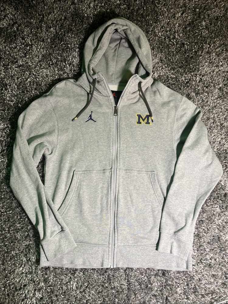 Jordan Michigan Wolverines Nike Gray Zip-Up Hoodie Sweatshirt Mens S EUC
