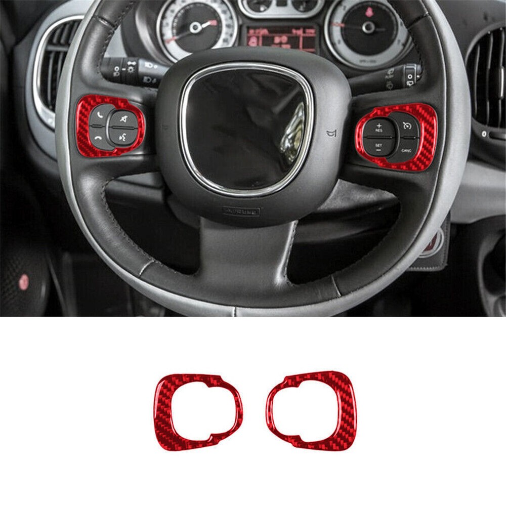 Red Carbon Fiber Interior Steering Wheel Accent Cover Trim For 2014-17 Fiat 500L