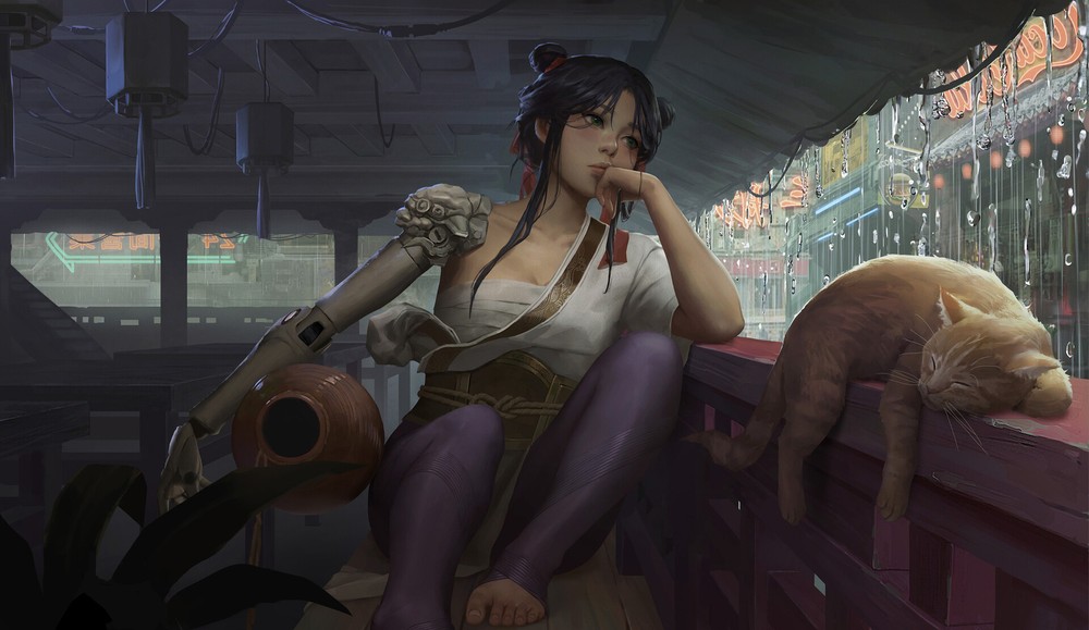 Anime  art illustration women fantasy girl dark hair Play Gaming Mat Desk