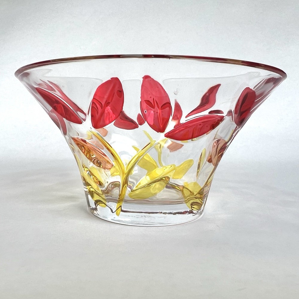 Italian Tree of Life Glass Candy Dish with Orange Red Leaves Signed Autumn Gift