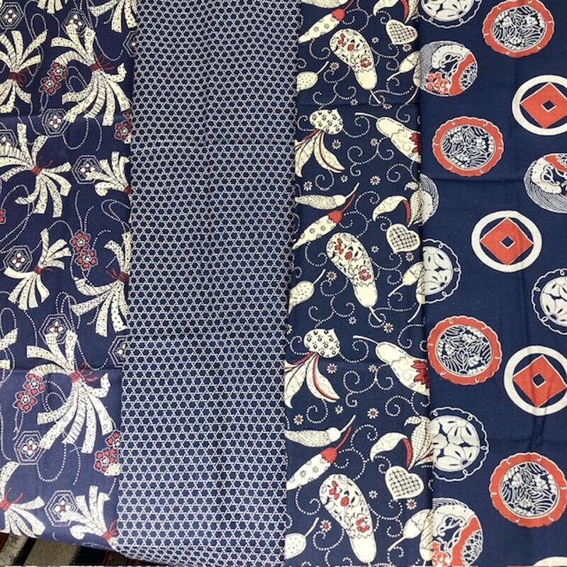Bundle of Indigo Prints 100% Cotton fabric to quilt or sew one yard each