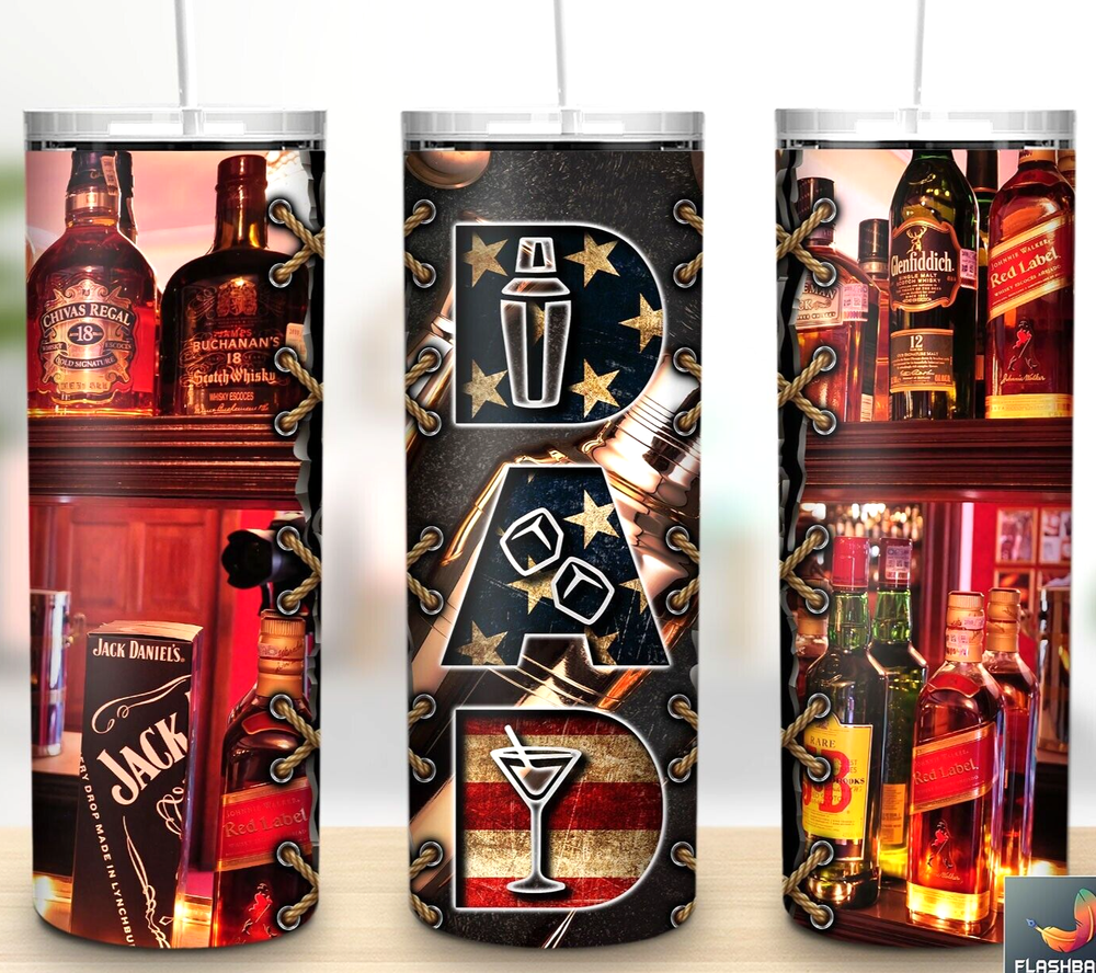 Fathers Day Bartender 4 Multicolor 20oz Insulated Tumbler Lid Clear Straw New