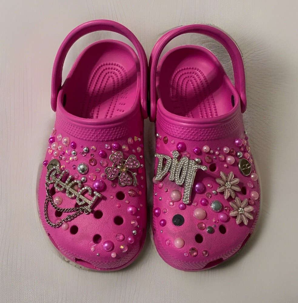 Bedazzled Girls Crocs - Bling Charm Crocs Juniors Size 3  Dior - Gucci - Flowers