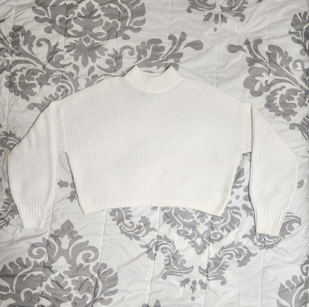 Hollister Womens Small White Easy Cozy Waffle Mock Neck Sweater
