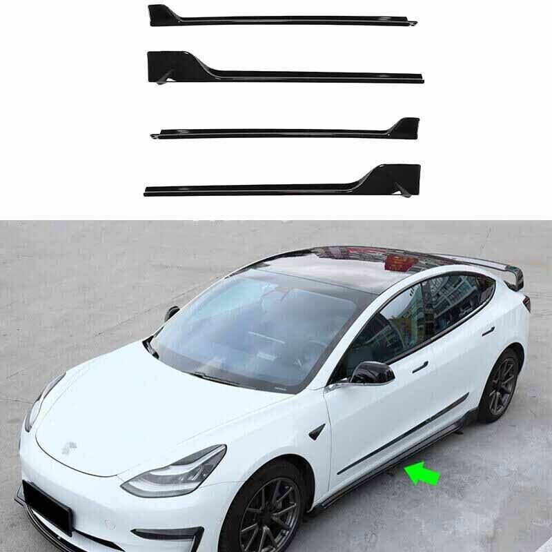 Gloss Black For Tesla Model 3 2017-2022 Side Skirts Extension Spoiler Lip Fit