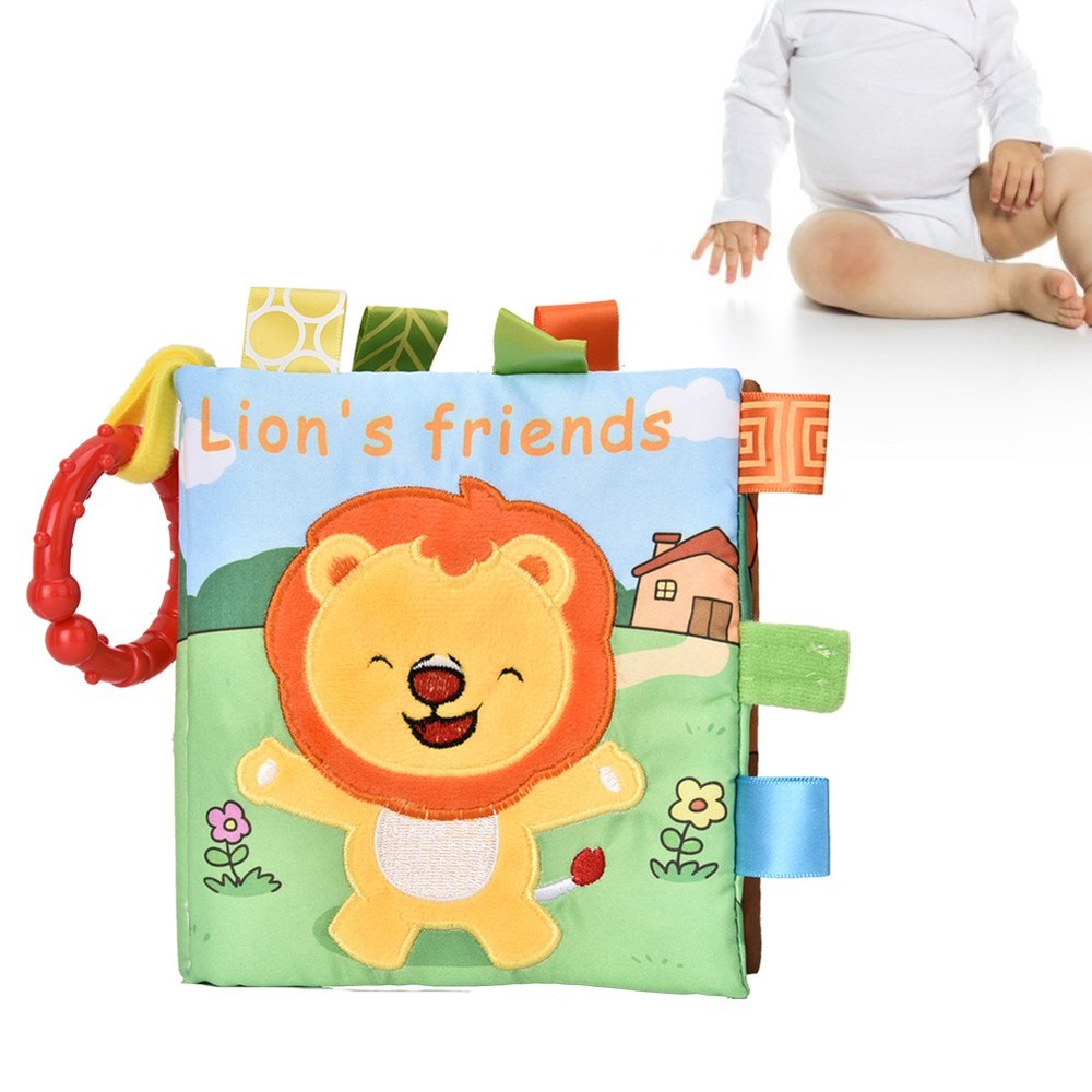 (Lion)Baby Soft Cloth Story Book Infant Rattles Book Toy Early Educational