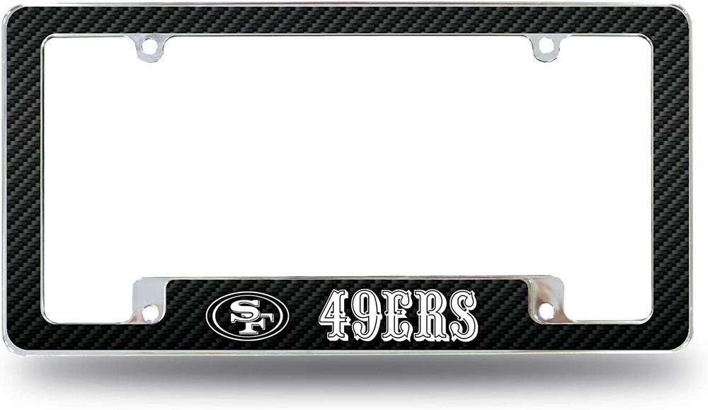 San Francisco 49ers Metal License Plate Frame Chrome Tag Cover Carbon Fiber...