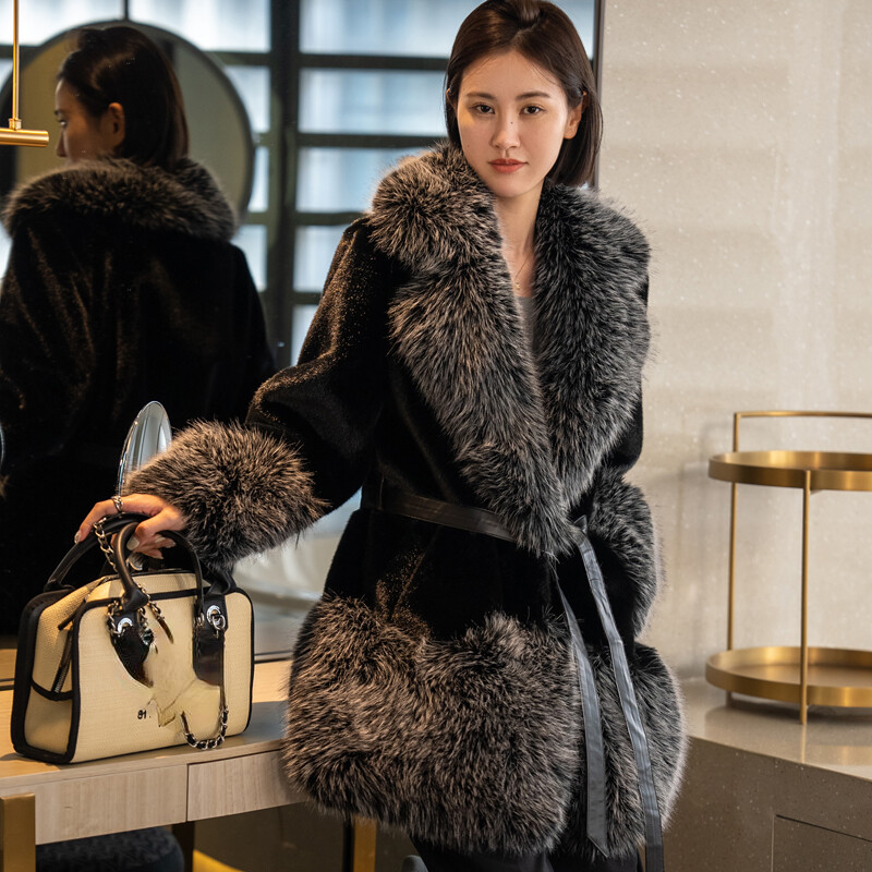 2023 New Imitation Fox Raccoon Fur Coat Winter Jacket Women's Mink Fur Long Coat
