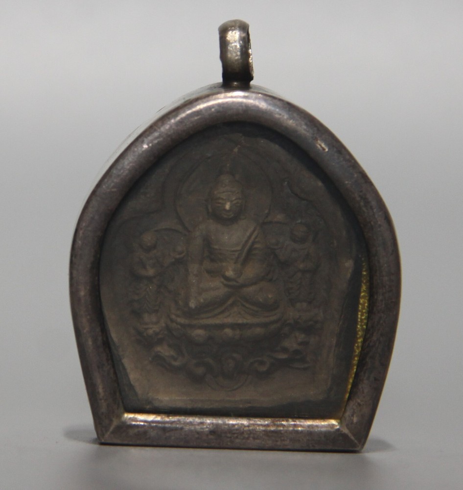 Tibet 1800s Old Buddhist Clay Tsa Tsa Sakyamuni Buddha Statue Gau Shrine Amulet