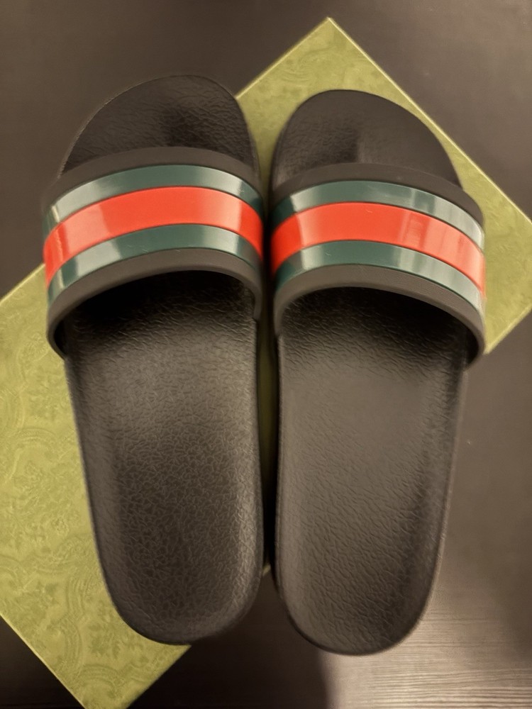 Gucci Web Men's Rubber Slide Sandal - Black Rubber, US 10.5