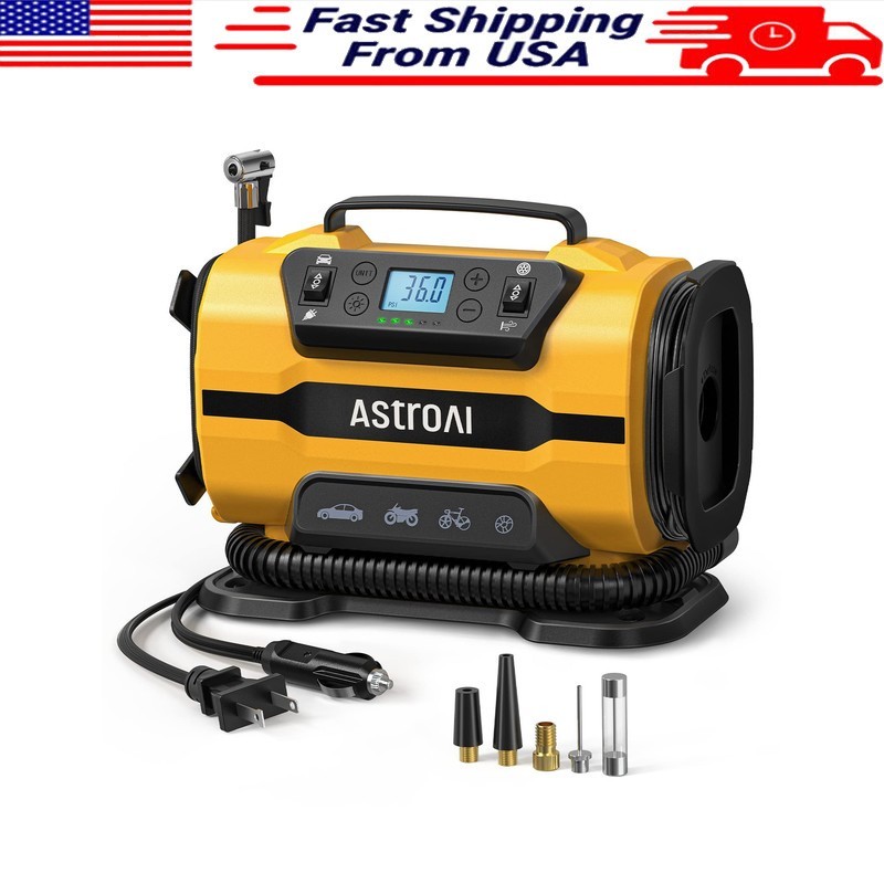 Portable Tire Inflator Air Compressor Pump 150PSI 12V DC/110V AC Automotive Car
