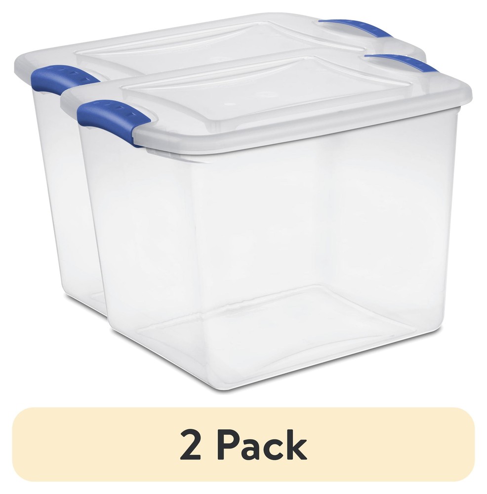 (Pack of 2) 27 Quart Clear Plastic Storage Bin with Clear Lid