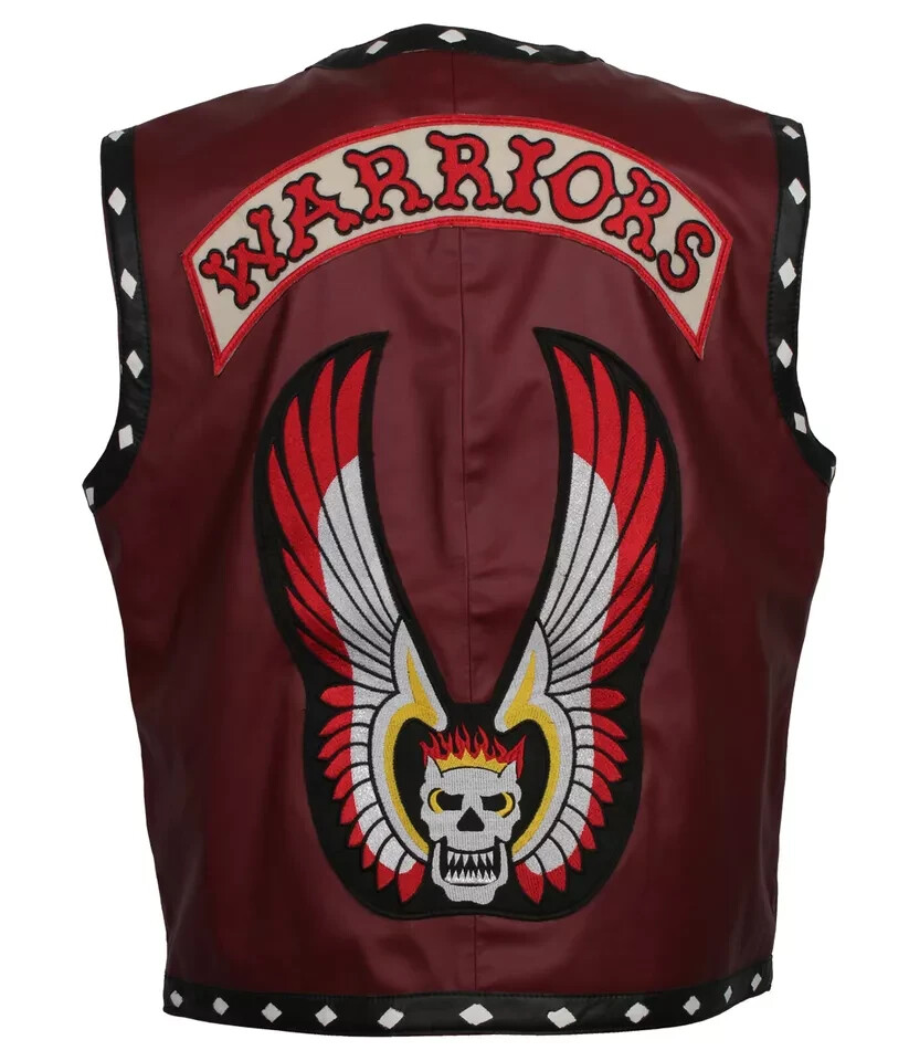 The Warriors Movie Vest Genuine Leather James Ajax Maroon Cosplay Costume Moto