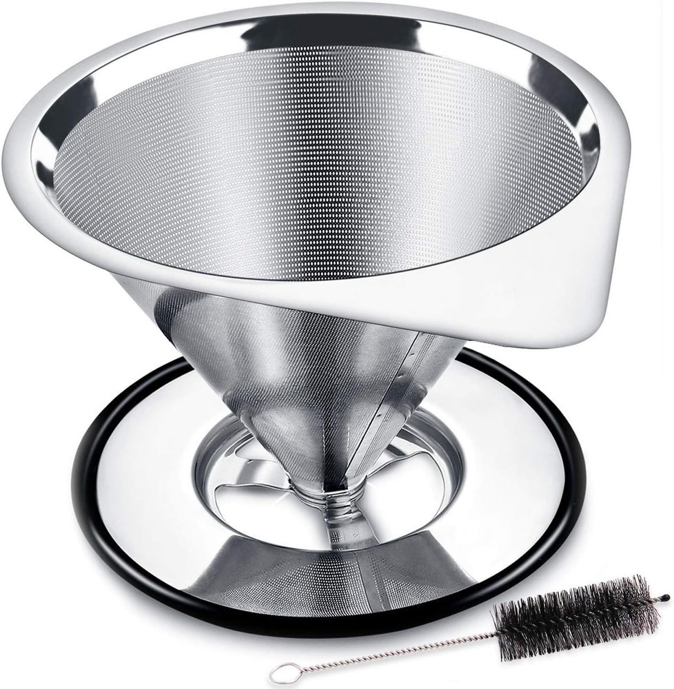 LHS Pour Over Coffee Dripper Stainless Steel Coffee Filter Metal Cone Filter Pap