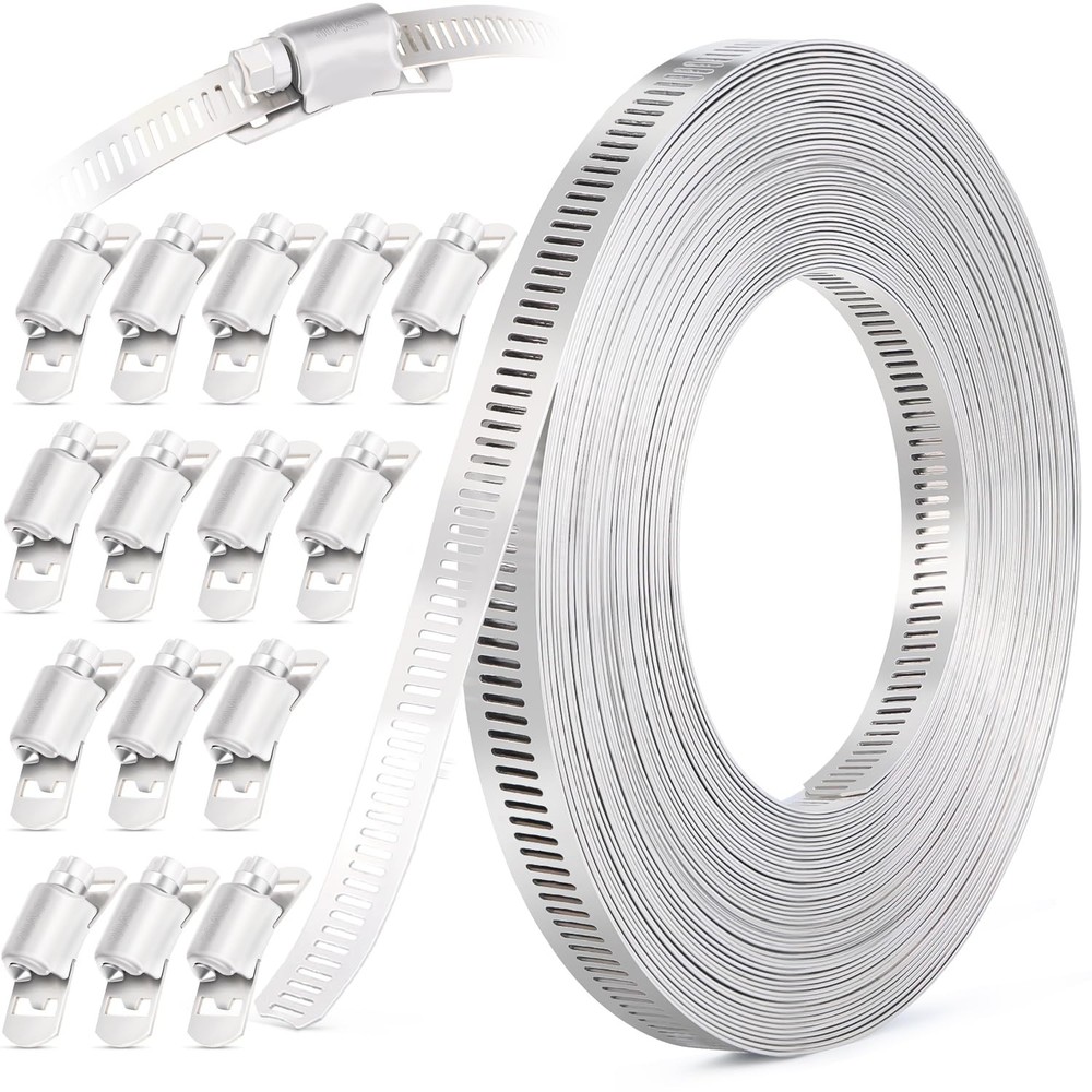 30FT 304 Stainless Steel Hose Clamp Assortment Kit for DIY Metal Straps