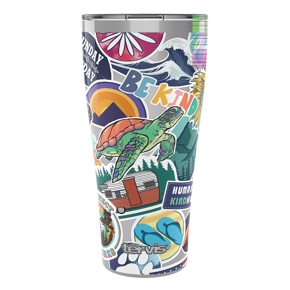 Great Outdoors Sticker Collage Triple Walled Insulated Tumbler Travel Cup Kee...