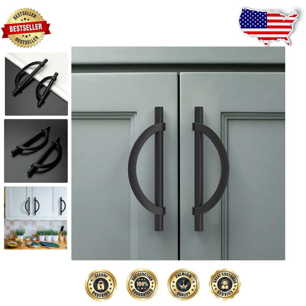 Sleek 10 Pack of 5 Inch Matte Black Kitchen Handles for Stylish Interiors