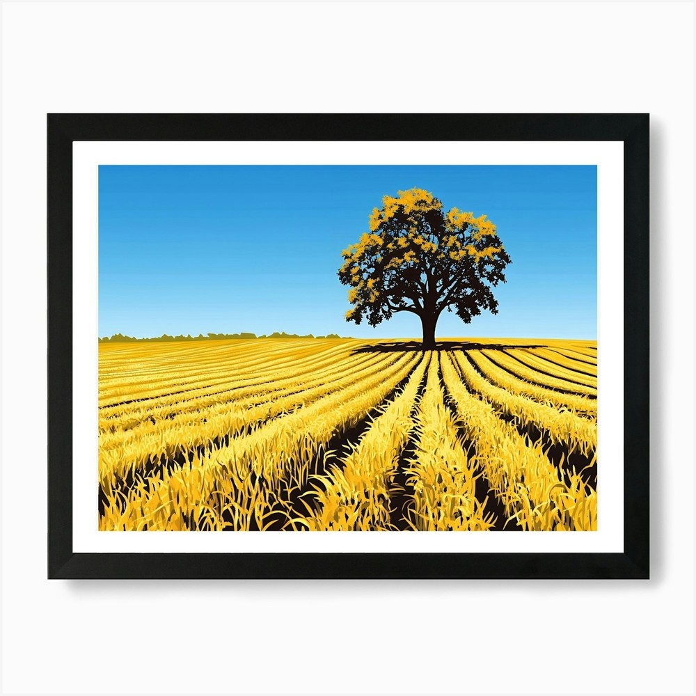 Tree in Field Art Print Framed Wall Decor Canvas Landscape Picture  