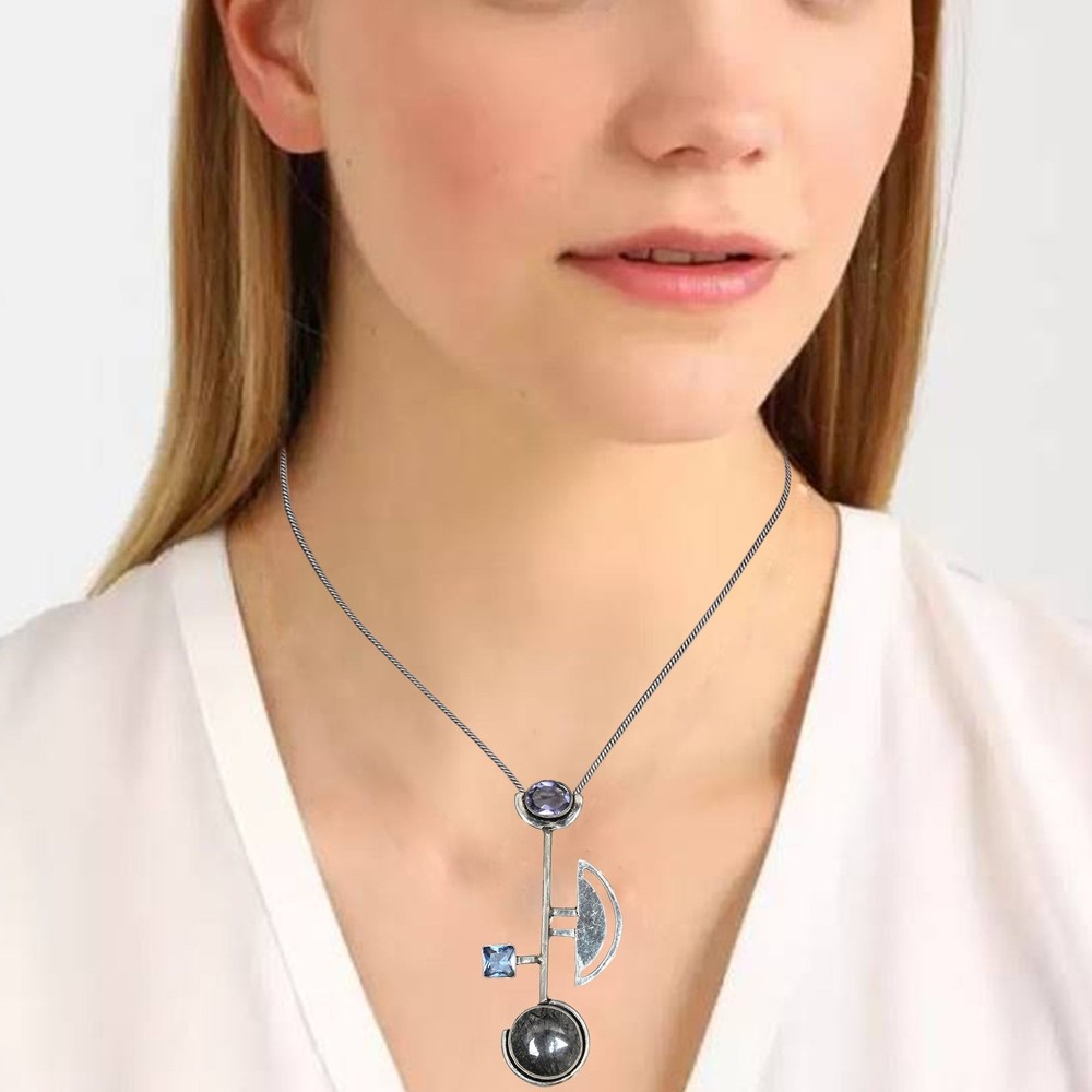 Gifted Garnet and Labradorite Gemstone Necklace Handmade Jewelry