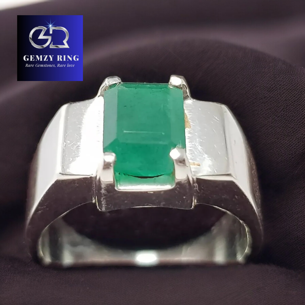 Real Panjsher Afghanistan emerald ring for men Dark green Mens emerald ring Real