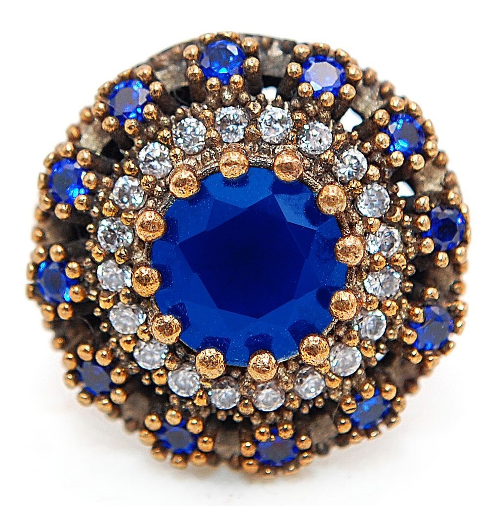Trendy Ottoman Empire Inspired 2CT Treated Sapphire 925 Sterling Silver Ring Size 8 HB3-2