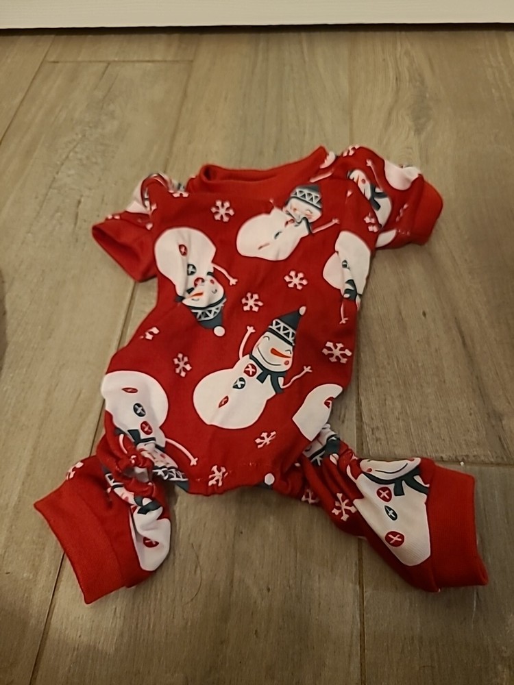 Dog Puppy Christmas Pet Pajamas XS Red Snowmen Cotton Stretch Holiday Xmas