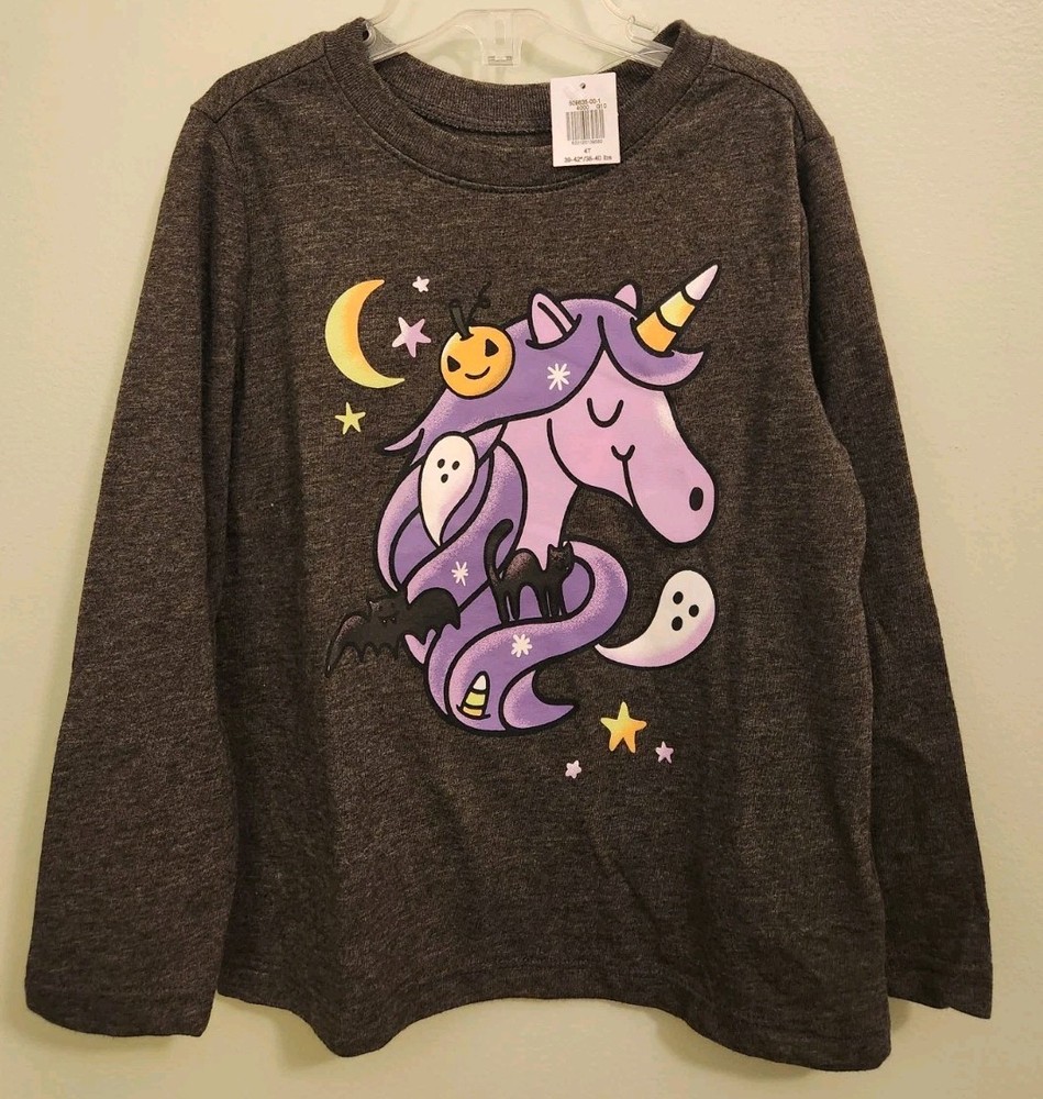 Old Navy Girls 4T Long Sleeve Unicorn Halloween Tee T-Shirt Charcoal #20425