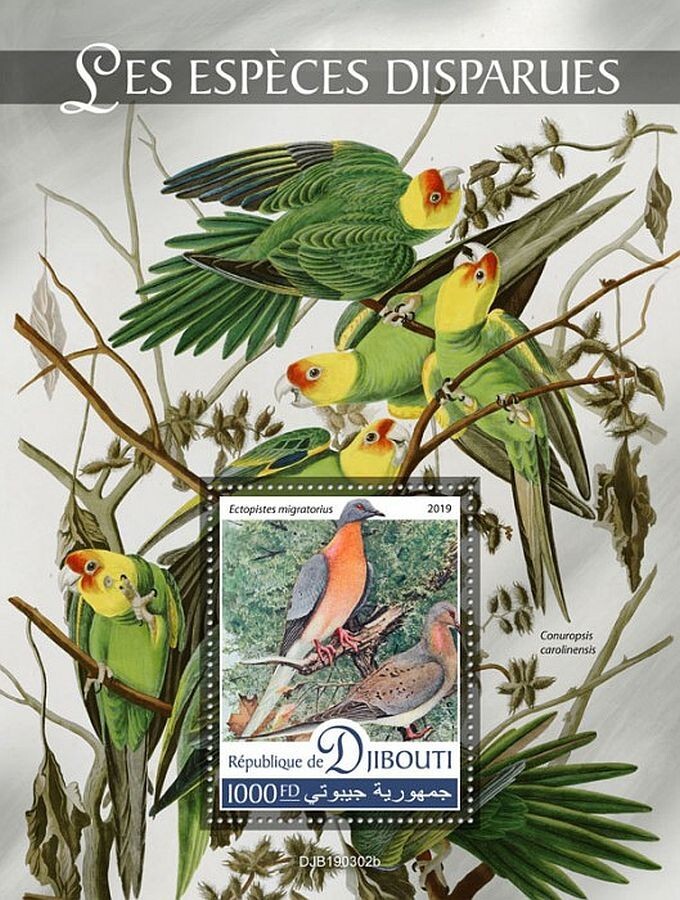 EXTINCT BIRDS Passenger Pigeon/Carolina Parakeet Stamp Sheet #154 2019 Djibouti
